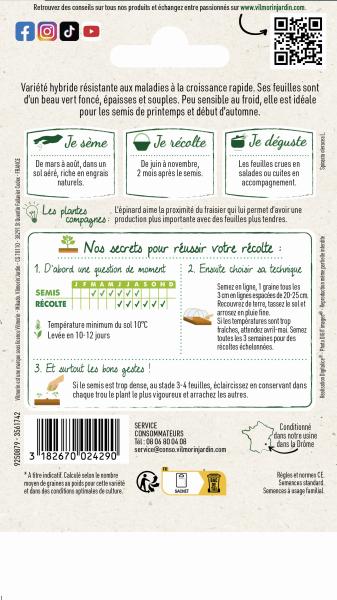 Potagères - Epinard Woodpecker HF1 - Graines d'Exception - MEDIA_PACKAGING_VERSO